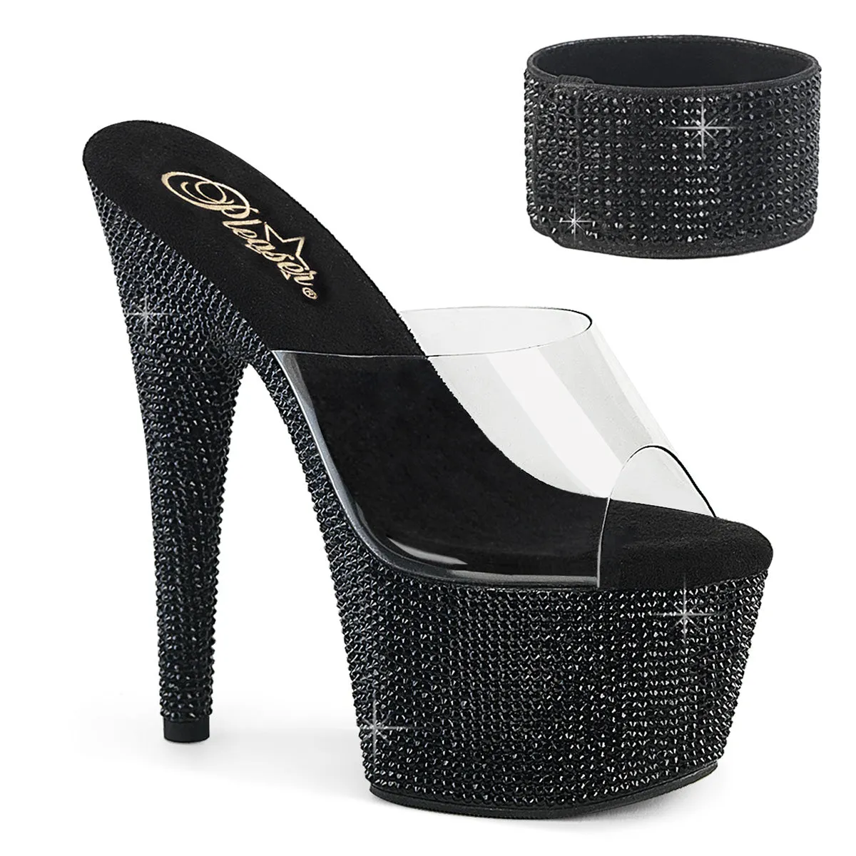 BEJEWELED-712RS Black Rhinestone Platform Stripper Shoes