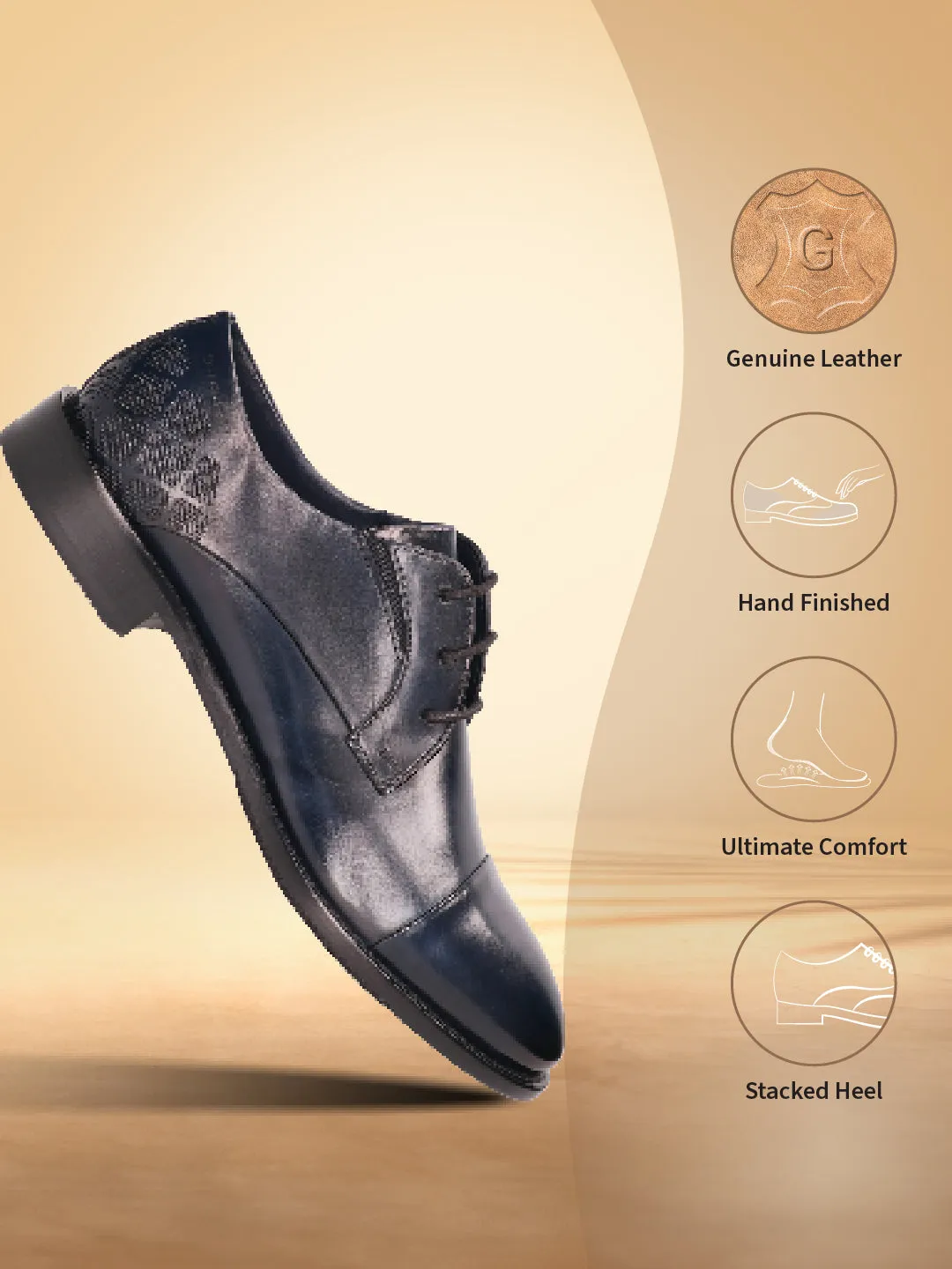 bugatti Dark Blue Premium Leather Derby Shoes