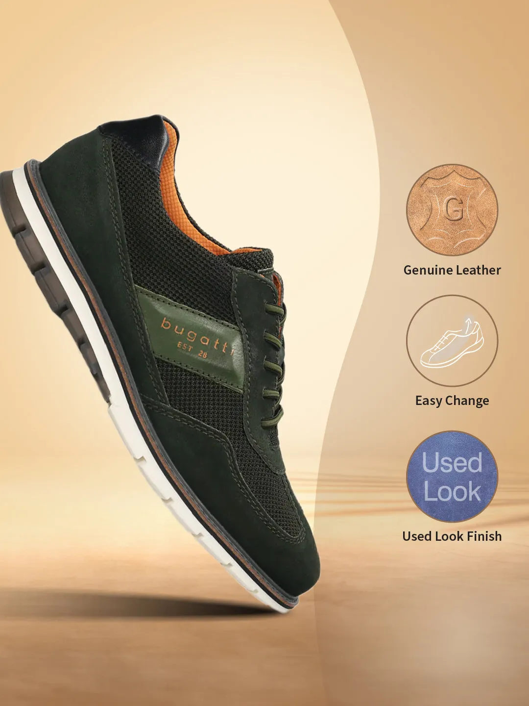 bugatti Dark Green Premium Leather Casuals shoes