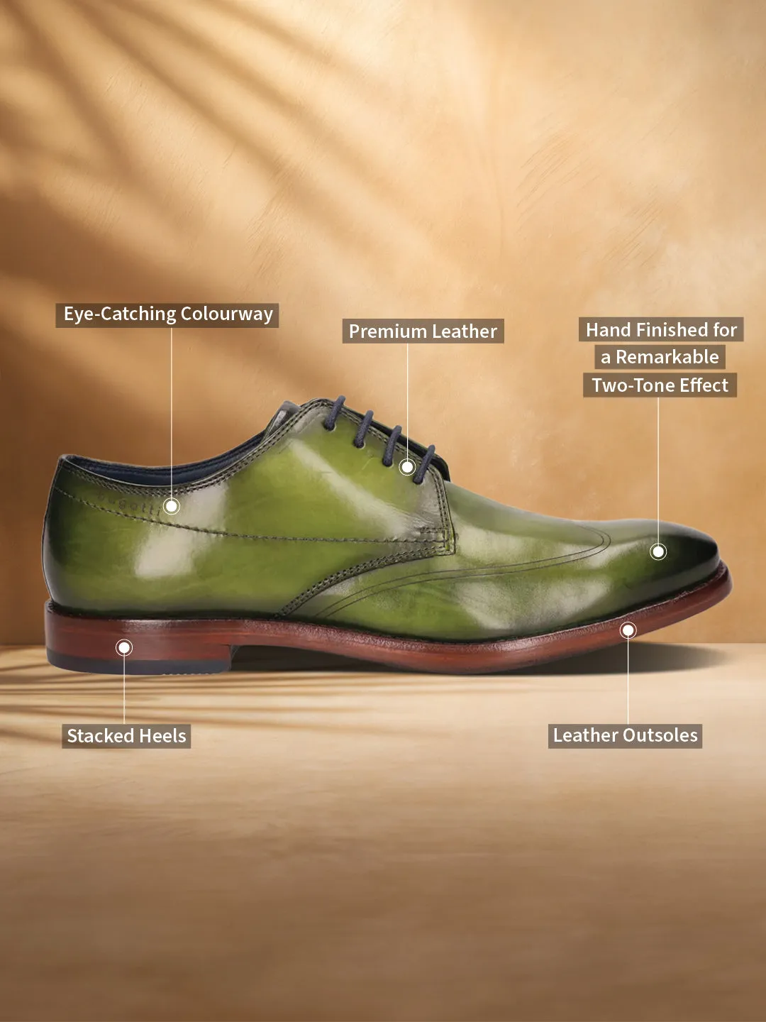 bugatti Green Premium Leather Derby Shoes