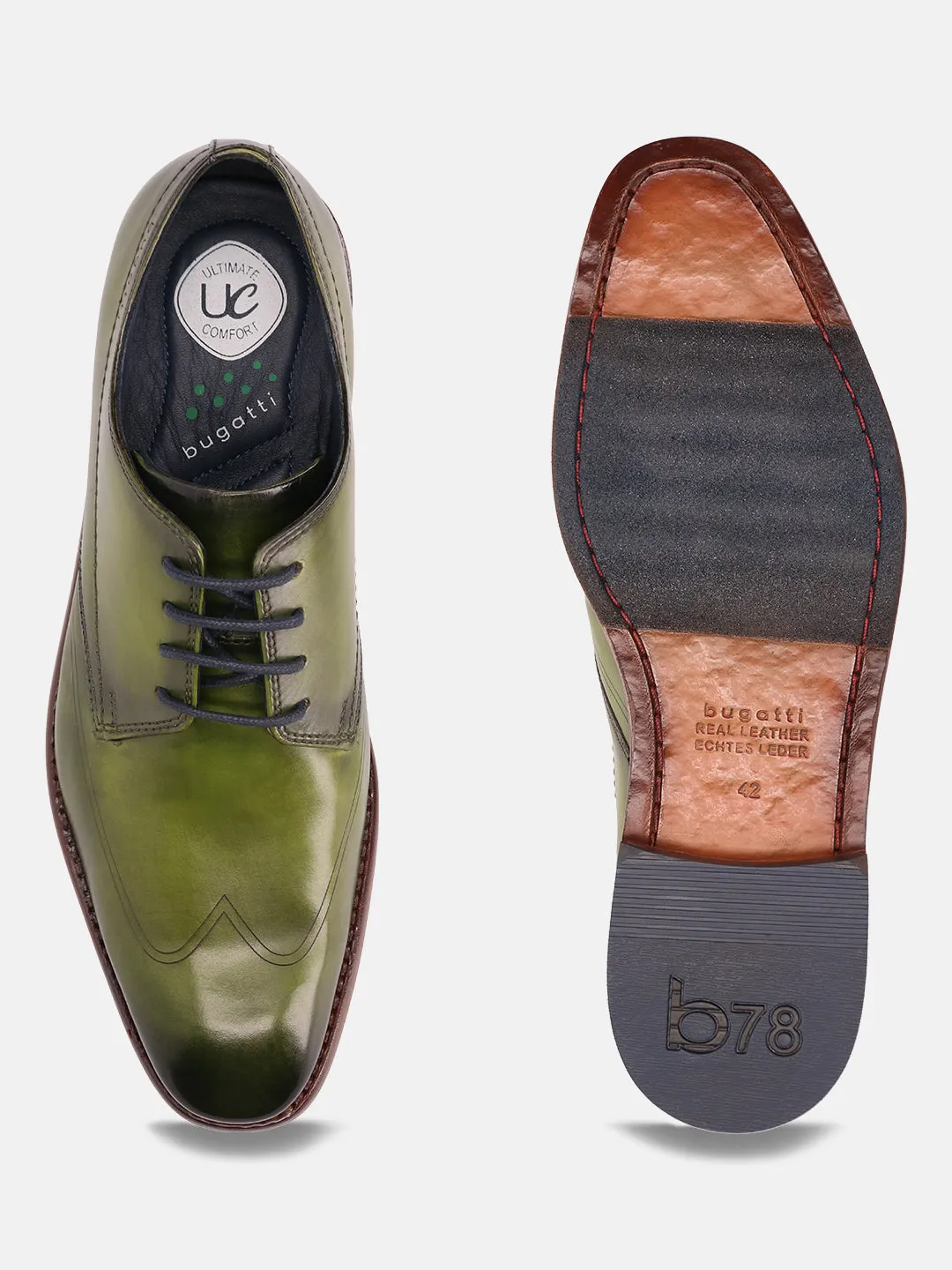 bugatti Green Premium Leather Derby Shoes