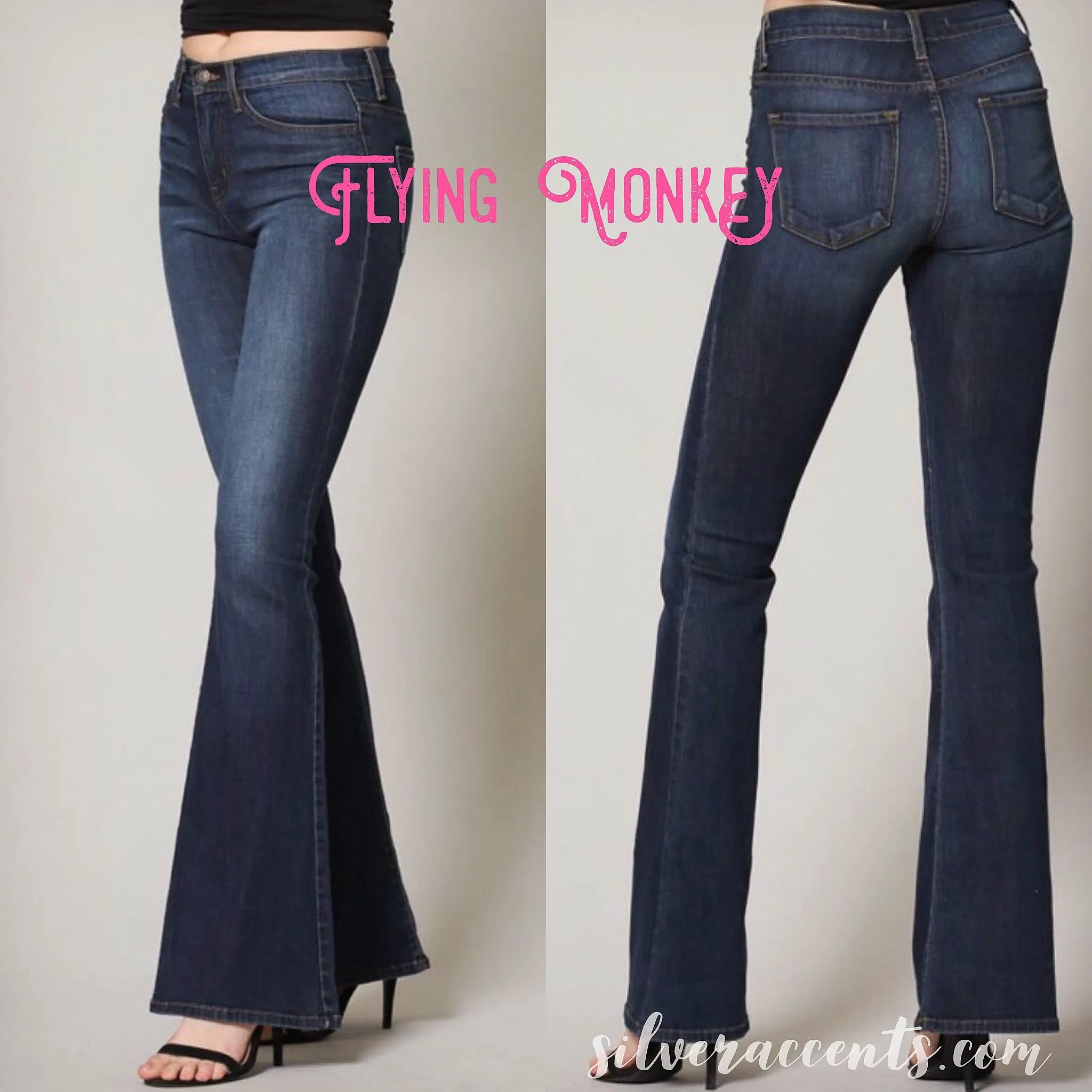 FLYING MONKEY HiWaist DARK SANDBLAST Stretch Flare Jean