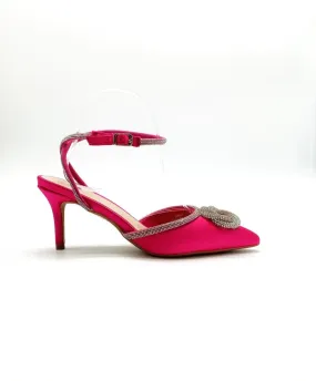Fuchsia Pink Pointed Toe Mid Heel Bow Shoes