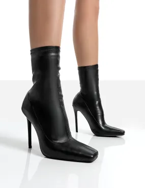 Lars Black Pu Wide Fit Sock High Heeled Ankle Boots