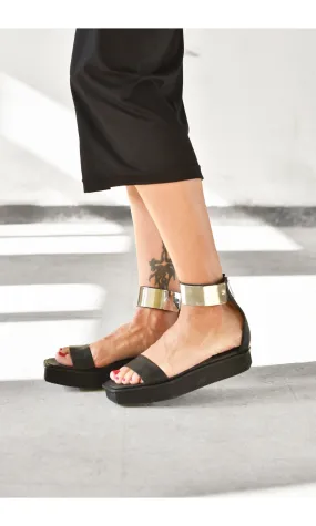 Metal Plate Ankle Strap Sandals