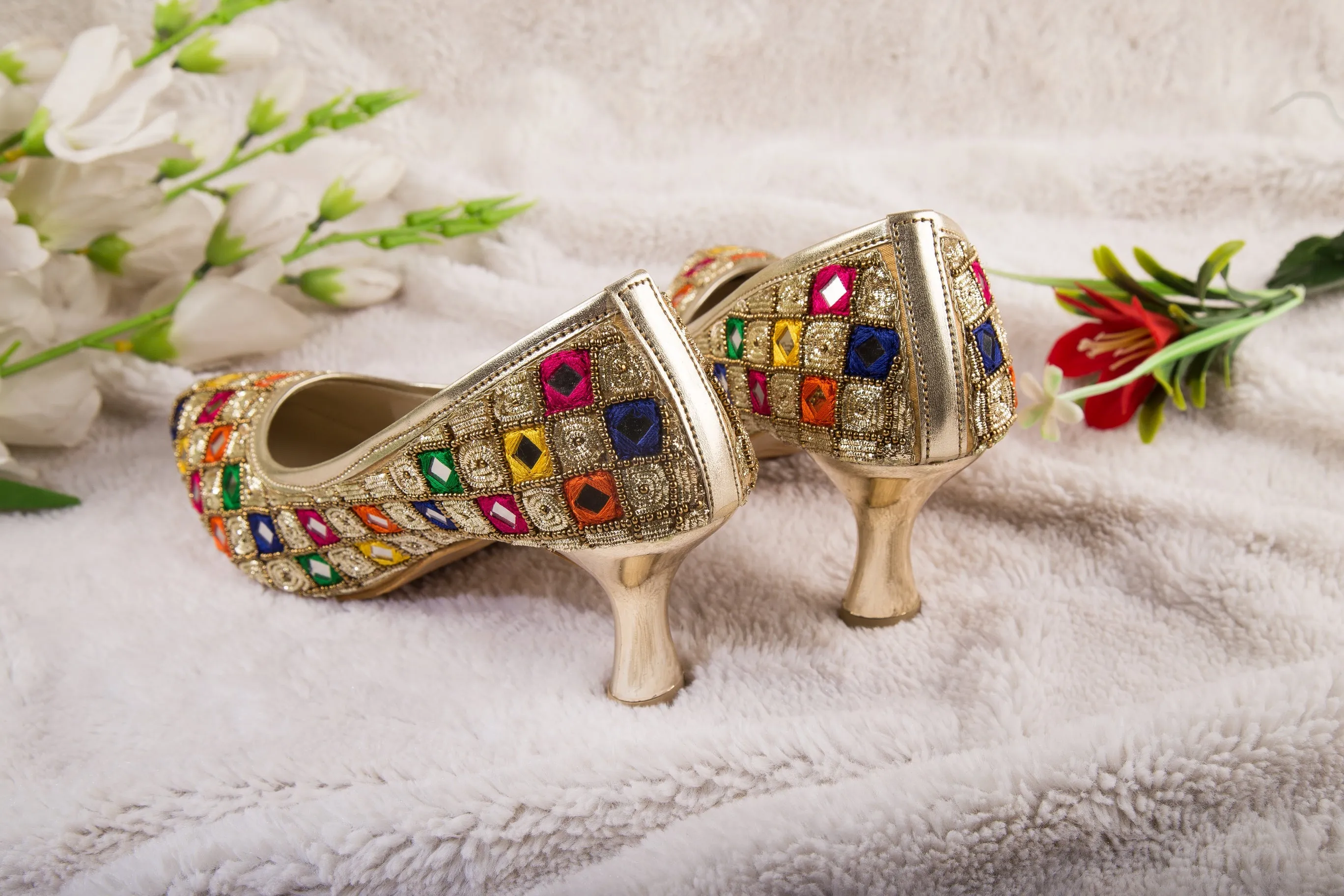 Multi Color Block Design Ethnic Heels