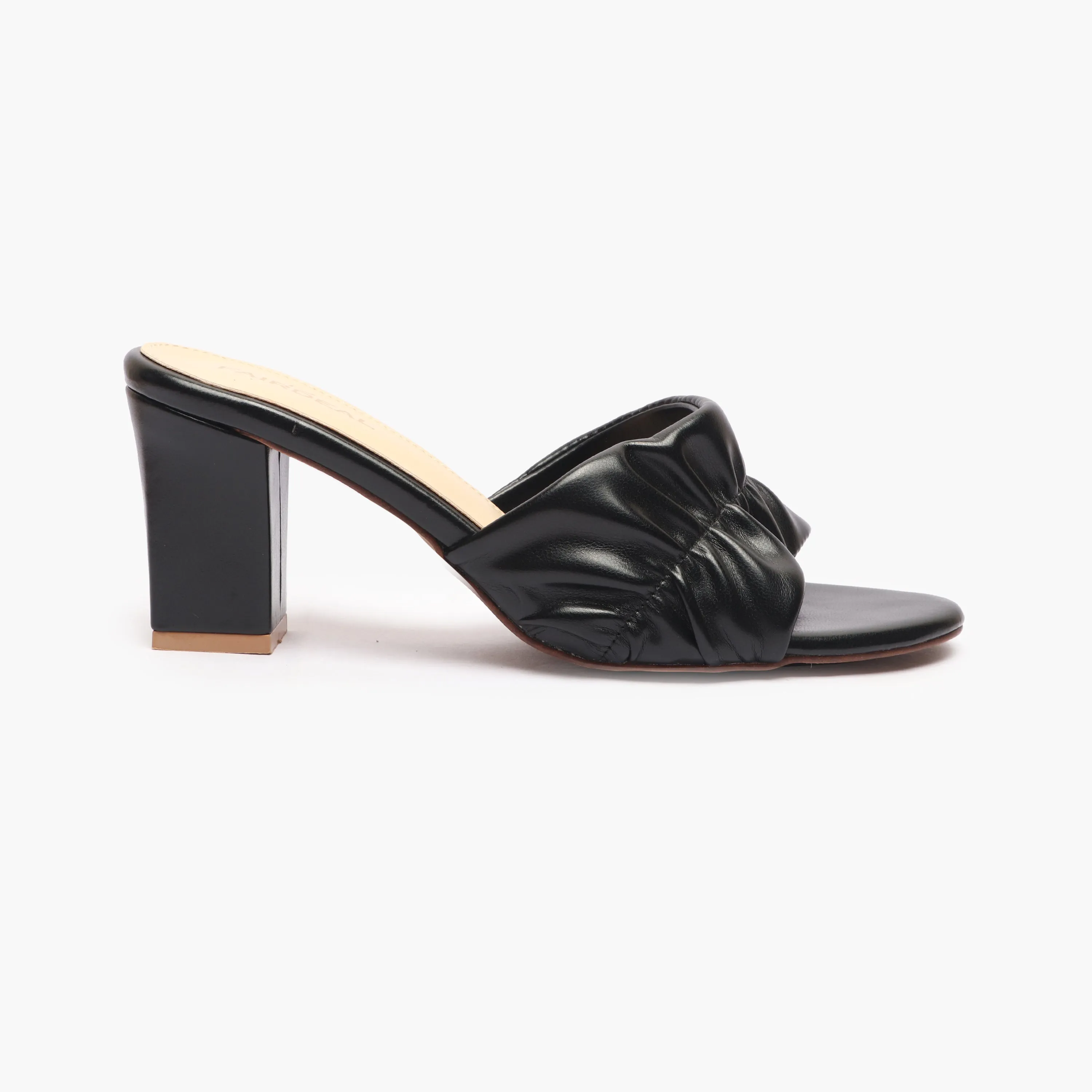 Ruched Block Heel Slides