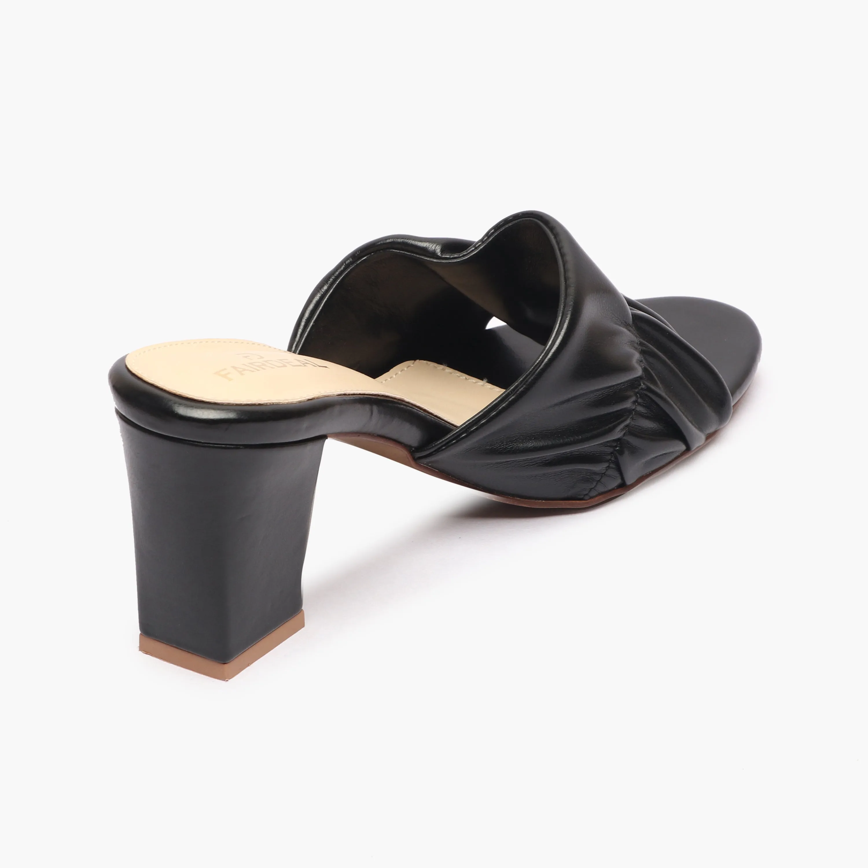 Ruched Block Heel Slides