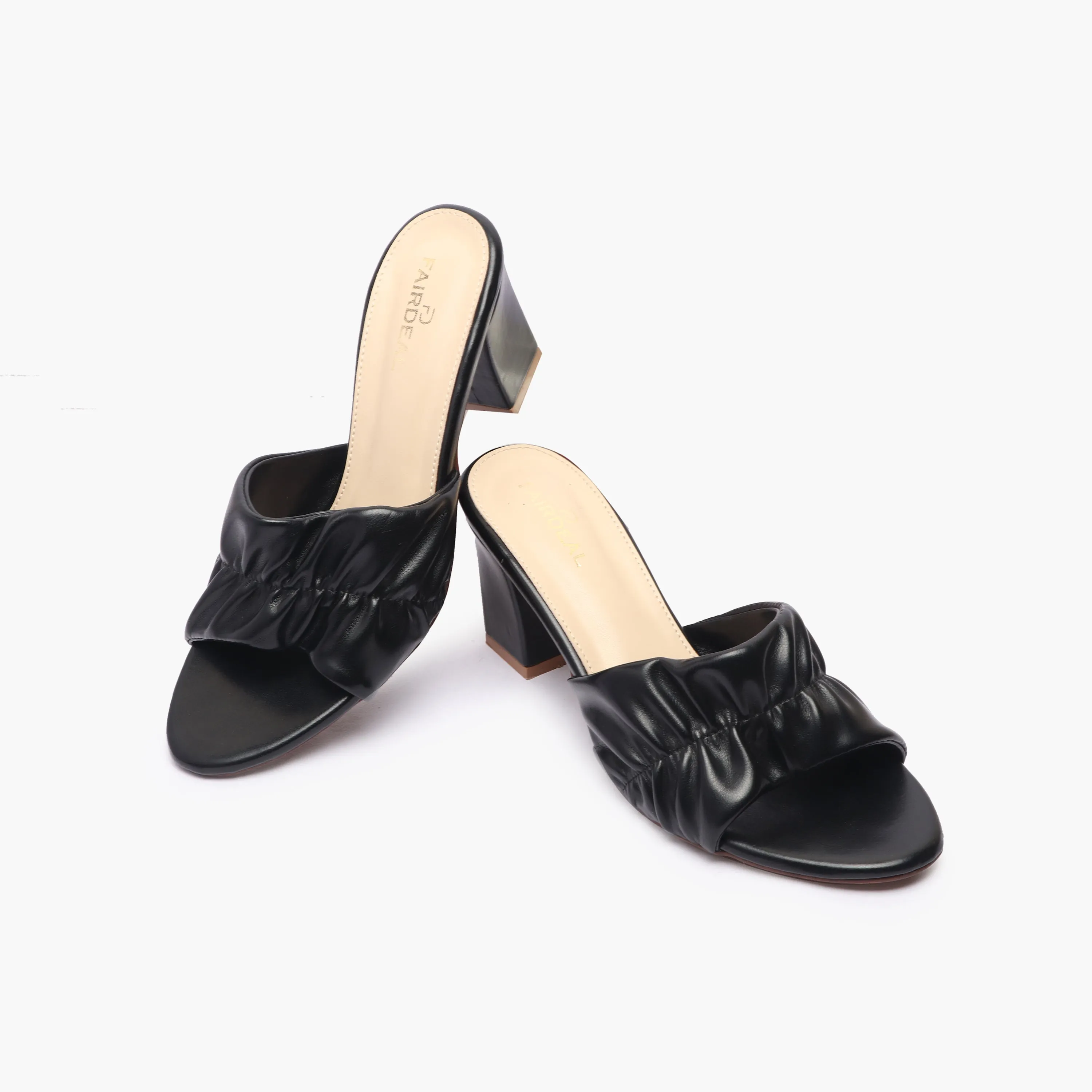 Ruched Block Heel Slides
