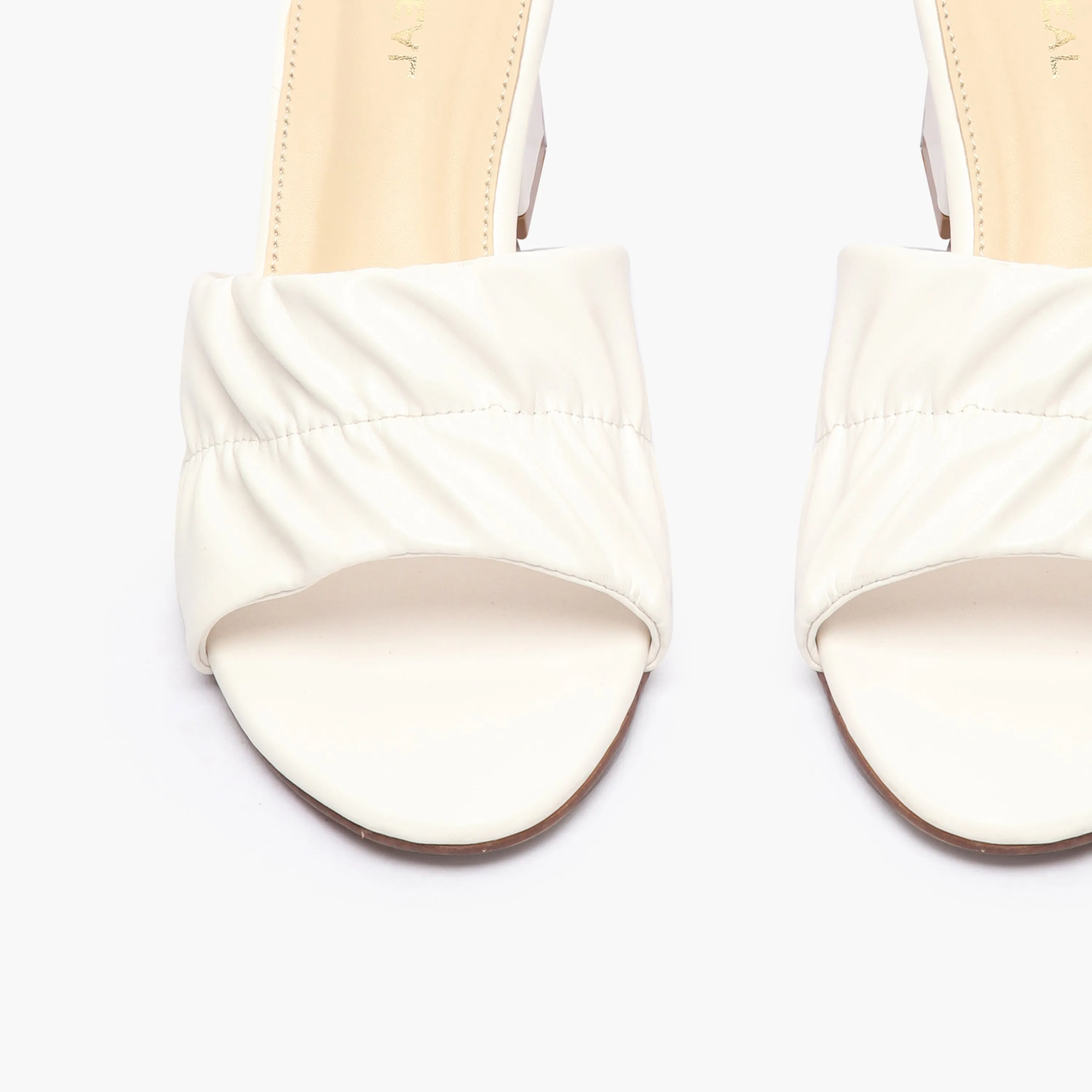 Ruched Block Heel Slides