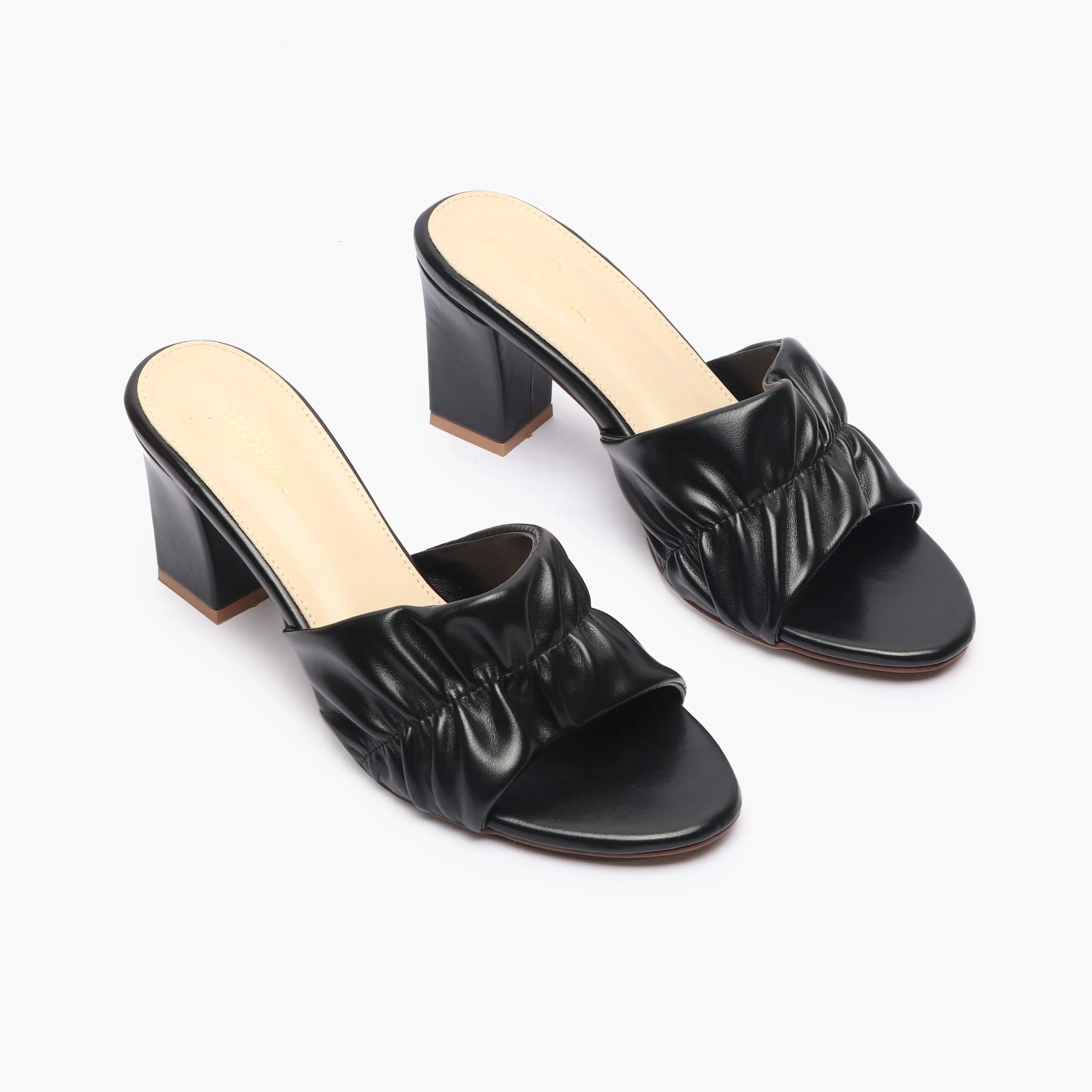 Ruched Block Heel Slides