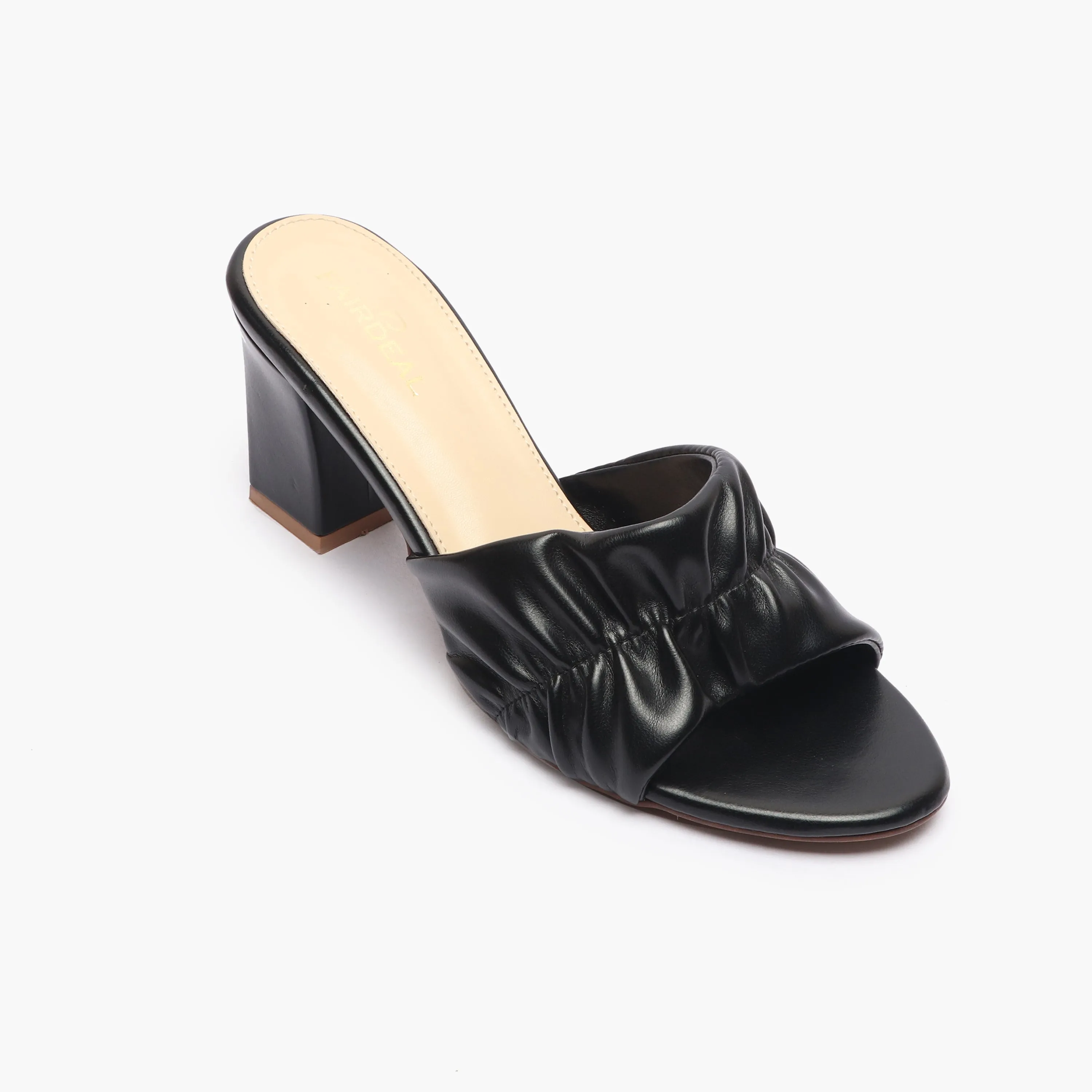 Ruched Block Heel Slides