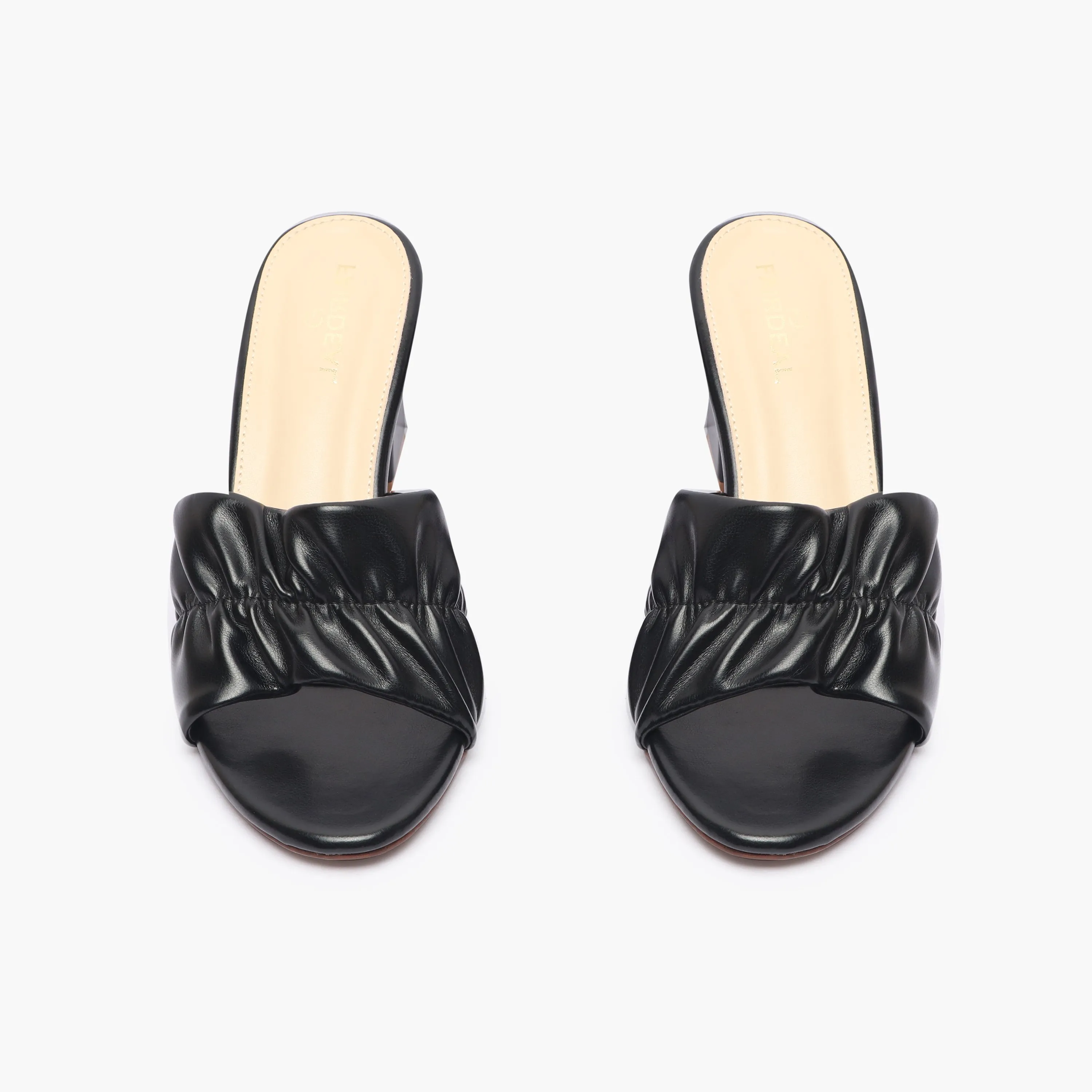 Ruched Block Heel Slides