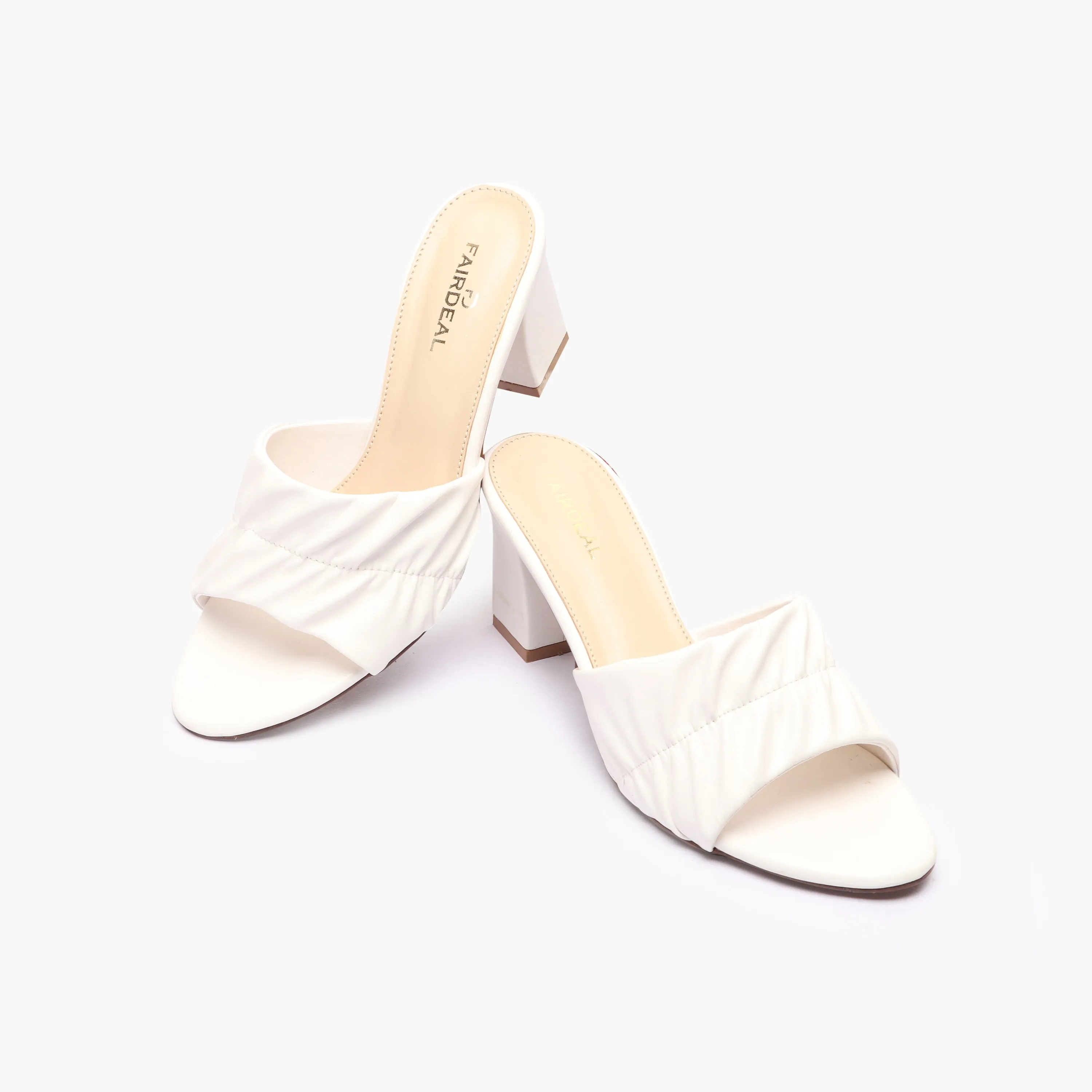Ruched Block Heel Slides