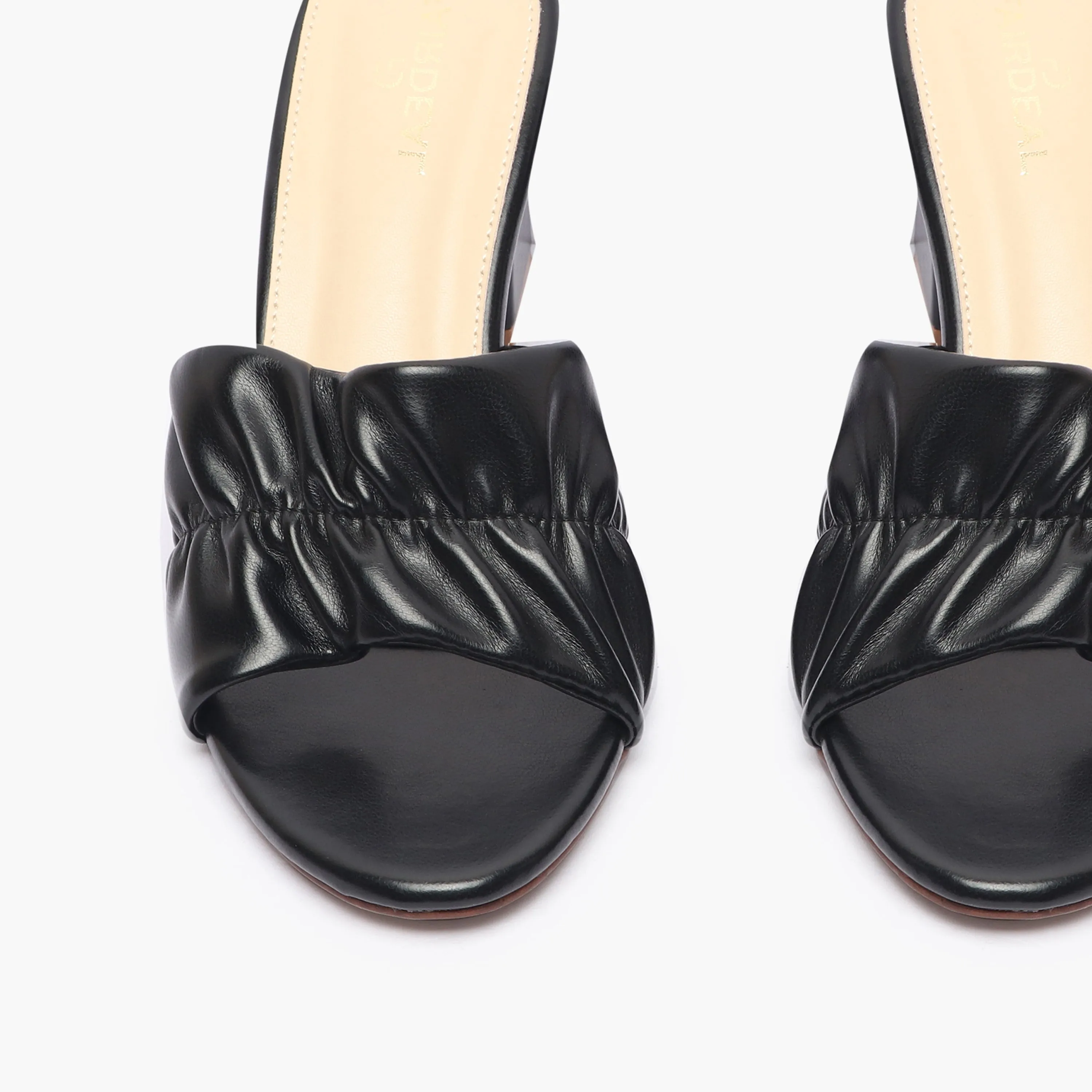 Ruched Block Heel Slides