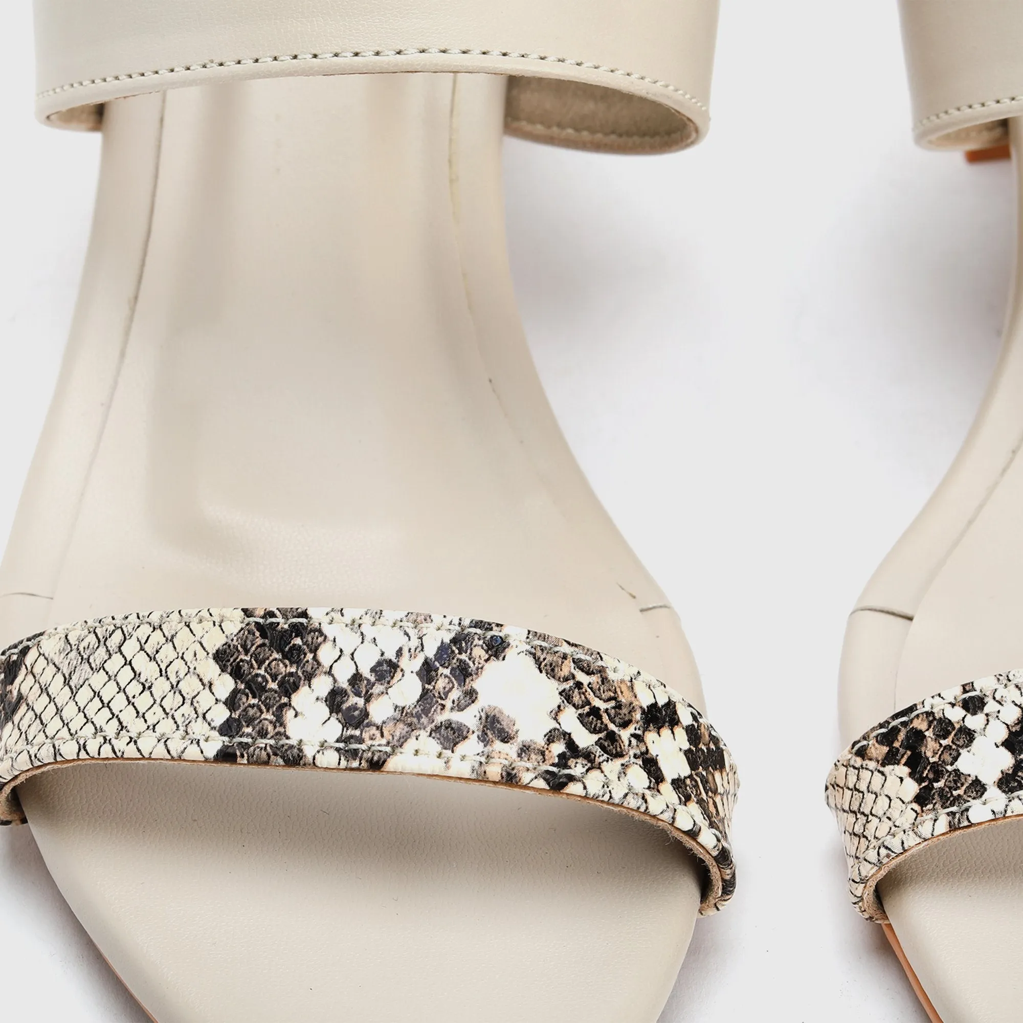 Snake Detail Block Heel Sandals